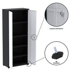 Armário de Aço 2 Portas 4 Prateleiras com Chave AP409SL - 8