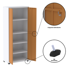 Armário de Aço 2 Portas 4 Prateleiras com Chave AP409SL - 8