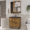 Ver imagem 1 de Armário Conjunto de Banheiro com Gabinete, Cuba e Espelheira 2 Portas e 1 gaveta com Led na Espelheira 80 cm