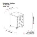 Ver imagem 3 de Gaveteiro Volante 4 Gavetas Gv04p25tub