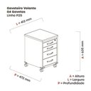 Ver imagem 3 de Gaveteiro Volante 4 Gavetas Gv04p25tub