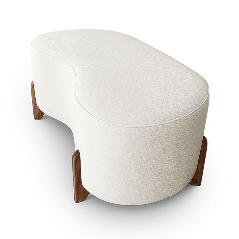 Puff Orgânico Curvo Pé de Madeira Decorativo para Sala Confortável e Reforçado Bouclé