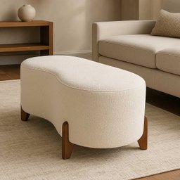 Puff Orgânico Curvo Pé de Madeira Decorativo para Sala Confortável e Reforçado Bouclé - 2