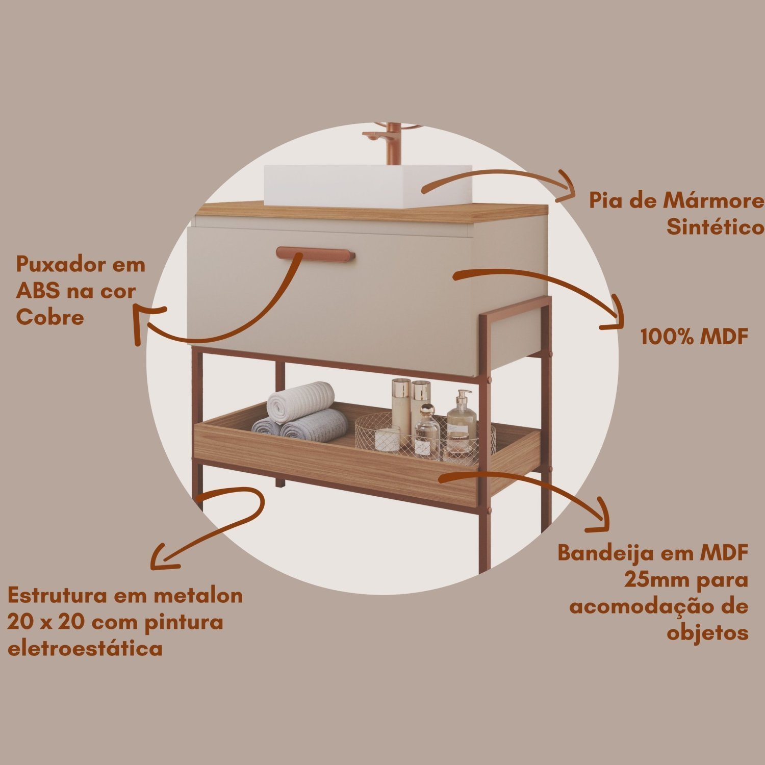 Gabinete para Banheiro com Cuba Hana Espresso Móveis - 6