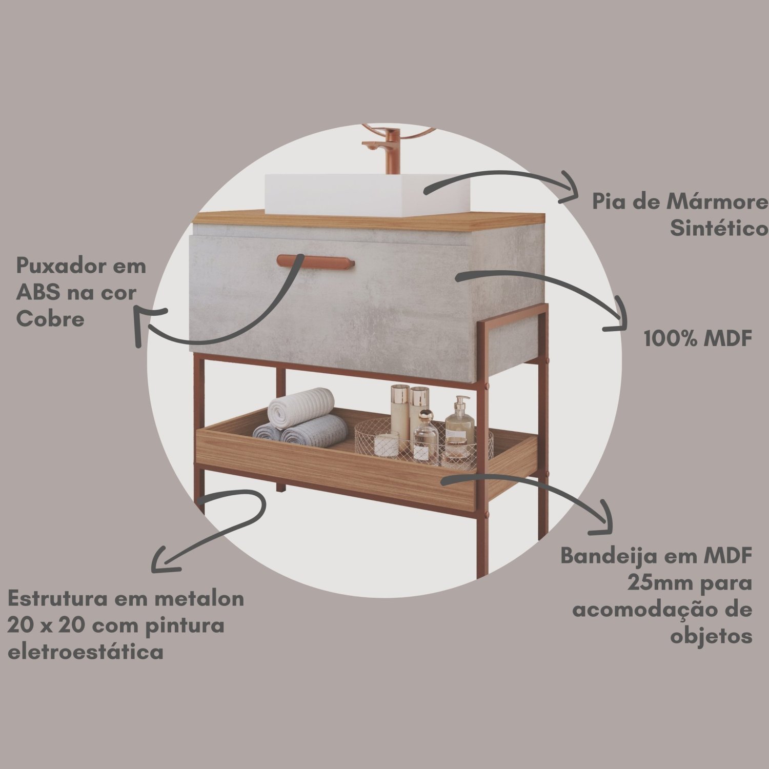 Gabinete para Banheiro com Cuba Hana Espresso Móveis - 6