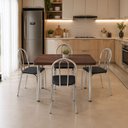 Ver imagem 1 de Conjunto Sala de Jantar Mesa 120cm 4 Cadeiras Tubular Corino Cromado/Nogueira/Preto