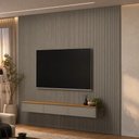 Ver imagem 4 de Painel Ripado para TV 85 pol com Bancada Suspensa Orgânica 297cm Slats L05 Tauari Gris Fosco - Lyam