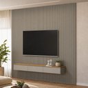 Ver imagem 1 de Painel Ripado para TV 85 pol com Bancada Suspensa Orgânica 297cm Slats L05 Tauari Gris Fosco - Lyam
