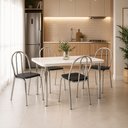Ver imagem 1 de Conjunto Sala de Jantar Mesa 120cm 4 Cadeiras Tubular Corino Cromado/Branco/Preto