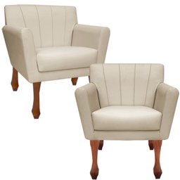 Kit Recamier Sofá Divã Chaise Longue + 2 Poltrona Iza Retro: Corino Bege - 3