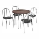 Ver imagem 2 de Conjunto Sala de Jantar Mesa Redonda 90cm 4 Cadeiras Estofadas Corino Cromado/Nogueira/Preto