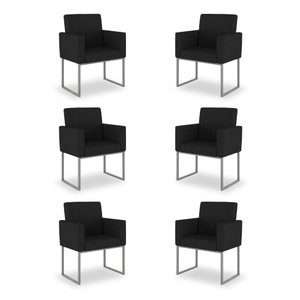 Kit 06 Poltronas Clínica Espera Cor Preta - Base Ferro Cinza