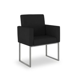 Kit 06 Poltronas Clínica Espera Cor Preta - Base Ferro Cinza - 4