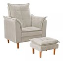 Ver imagem 2 de Poltrona Decorativa + Mini Puff Opala Tecido Suede Bege - Fri Varejo
