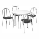 Ver imagem 2 de Conjunto Sala de Jantar Mesa Redonda 90cm 4 Cadeiras Estofadas Corino Cromado/Branco/Preto