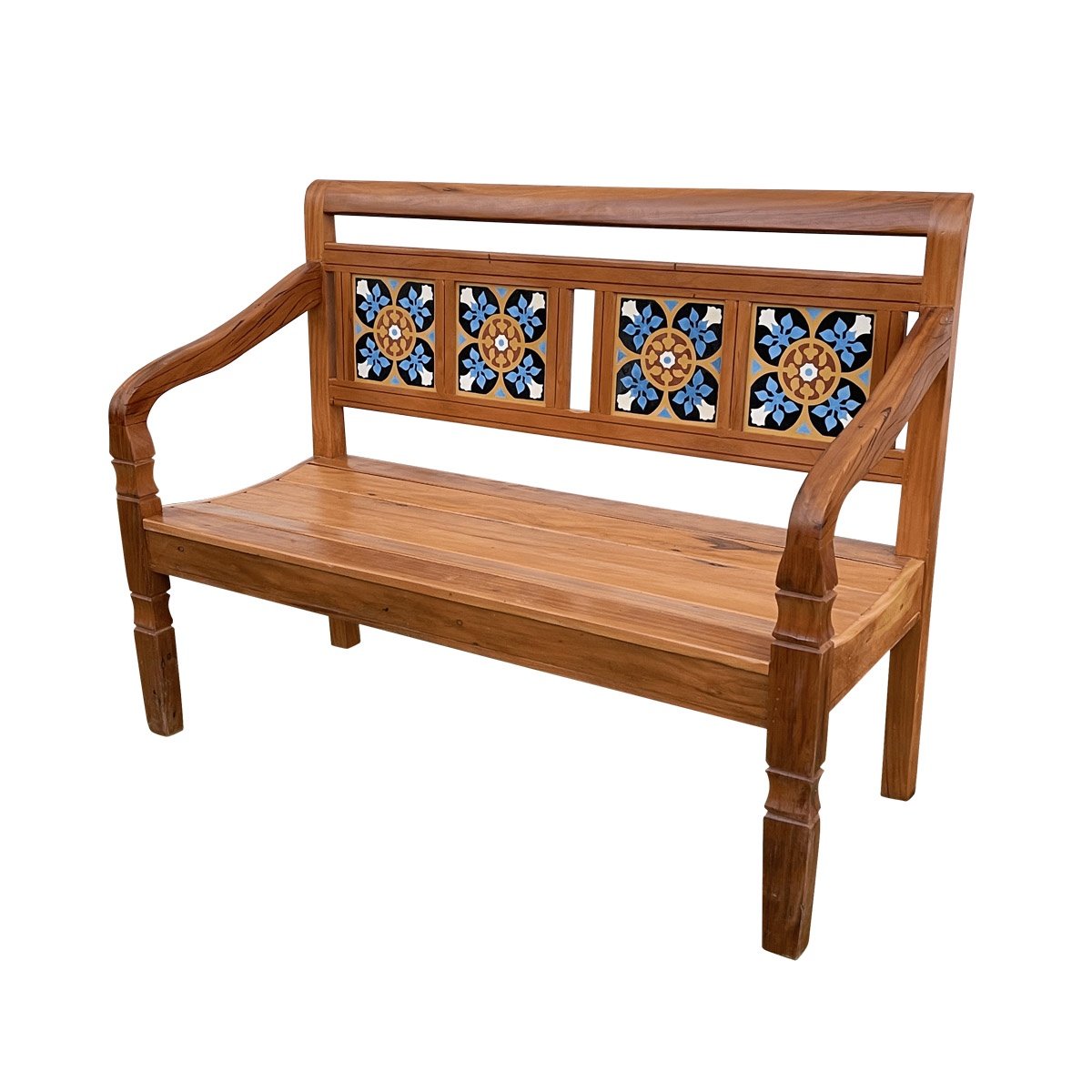 Banco Namoradeira 2 Lugares Ladrilho Azul Madeira Peroba Rosa Sudeste Rústico - 4