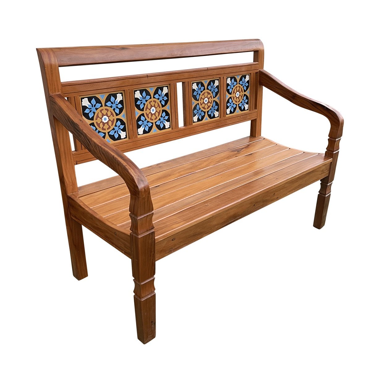 Banco Namoradeira 2 Lugares Ladrilho Azul Madeira Peroba Rosa Sudeste Rústico - 3