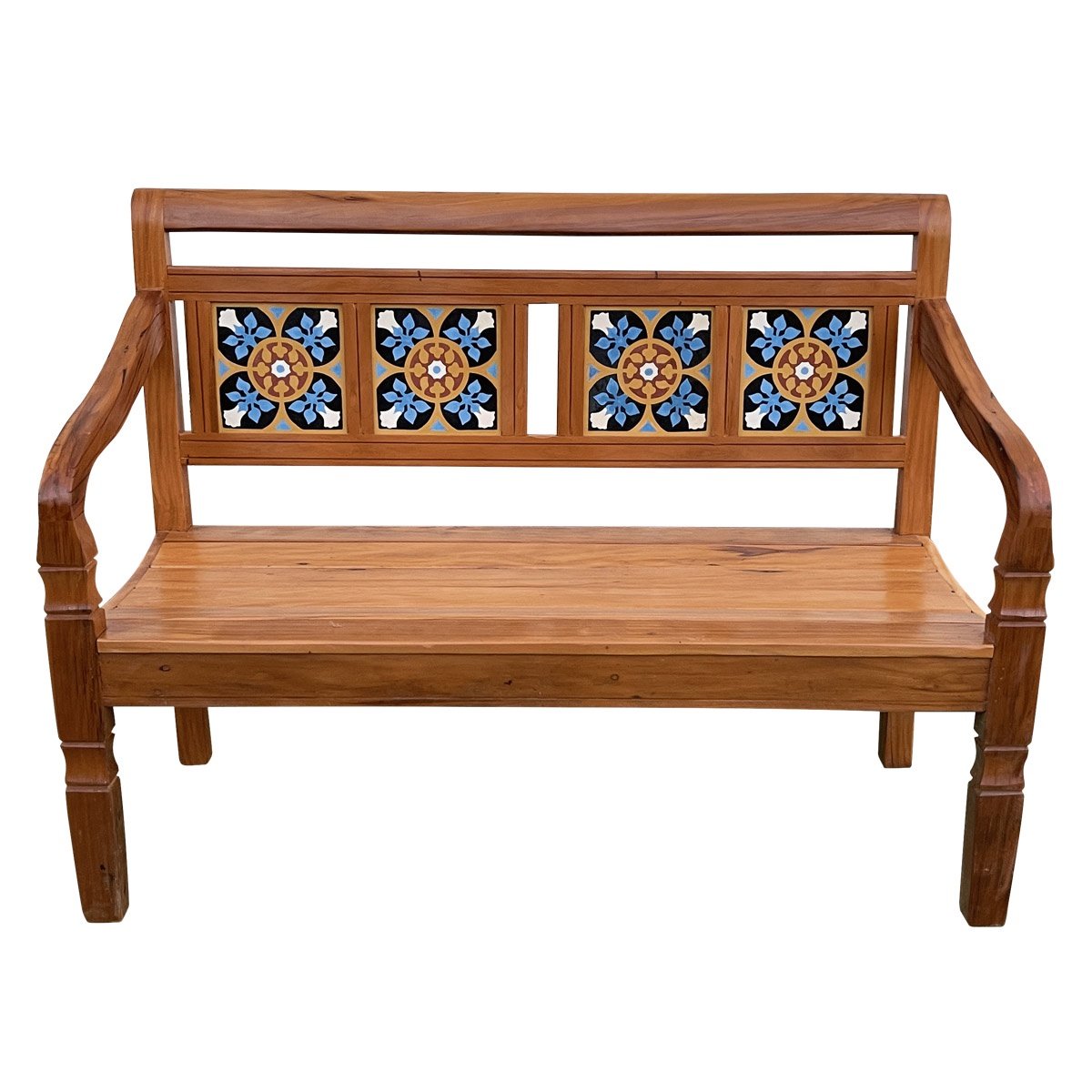 Banco Namoradeira 2 Lugares Ladrilho Azul Madeira Peroba Rosa Sudeste Rústico - 1