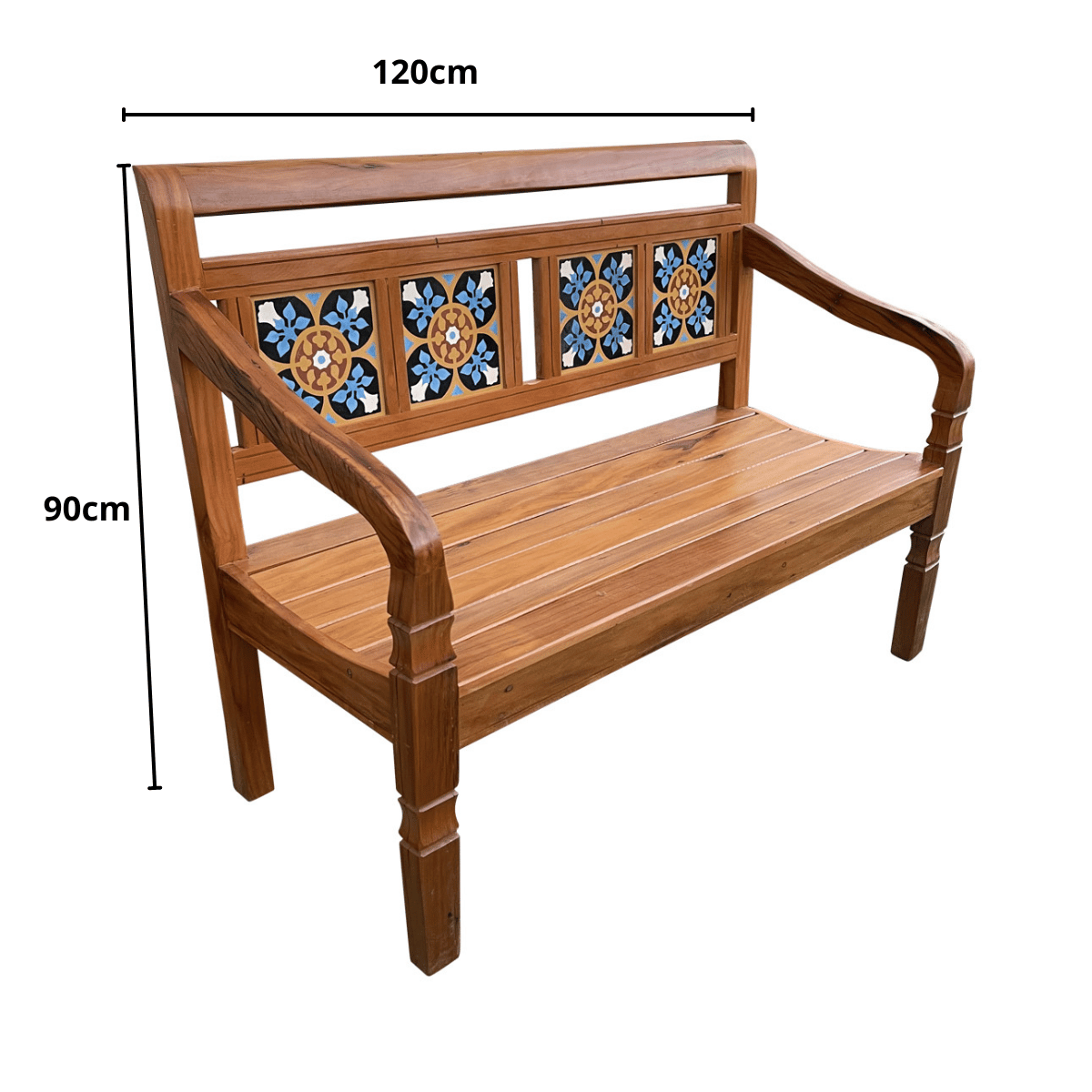 Banco Namoradeira 2 Lugares Ladrilho Azul Madeira Peroba Rosa Sudeste Rústico - 2