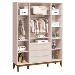 Quarto de Bebê Elfe com Guarda-roupa 4 Portas, Cômoda com Porta e Berço Minicama Noah Rosa Reller - 3