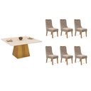 Ver imagem 1 de Conjunto: Mesa Sala Jantar Itália C/ Tampo Madeirado C/ Vidro Curvo 136x136cm e 6 Cadeiras Jade