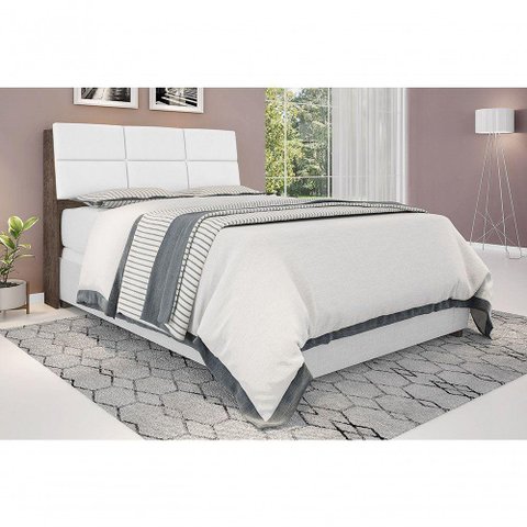 Cabeceira Box Casal 1,38 Chocolate com Painel Class Branco