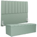 Ver imagem 2 de Kit Cabeceira Cama Box Queen 160cm e Calçadeira Recamier Baú Dália W01 Linho Verde Menta - Lyam Deco