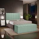 Ver imagem 1 de Kit Cabeceira Cama Box Queen 160cm e Calçadeira Recamier Baú Dália W01 Linho Verde Menta - Lyam Deco