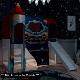 Cama Infantil com Escorregador Barraca 1 Torre e LED Nave Espacial P13 Branco/Vermelho - Mpozenato - 2