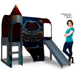 Cama Infantil com Escorregador Barraca 1 Torre e LED Nave Espacial P13 Branco/Vermelho - Mpozenato - 5