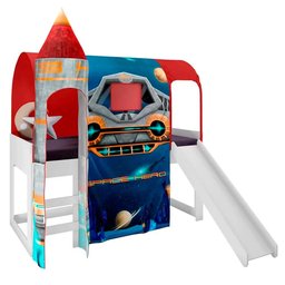 Cama Infantil com Escorregador Barraca 1 Torre e LED Nave Espacial P13 Branco/Vermelho - Mpozenato - 1