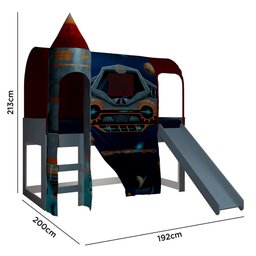 Cama Infantil com Escorregador Barraca 1 Torre e LED Nave Espacial P13 Branco/Vermelho - Mpozenato - 4