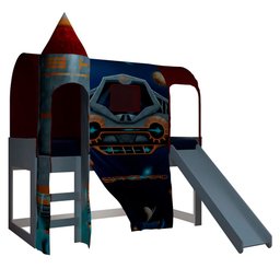 Cama Infantil com Escorregador Barraca 1 Torre e LED Nave Espacial P13 Branco/Vermelho - Mpozenato - 6