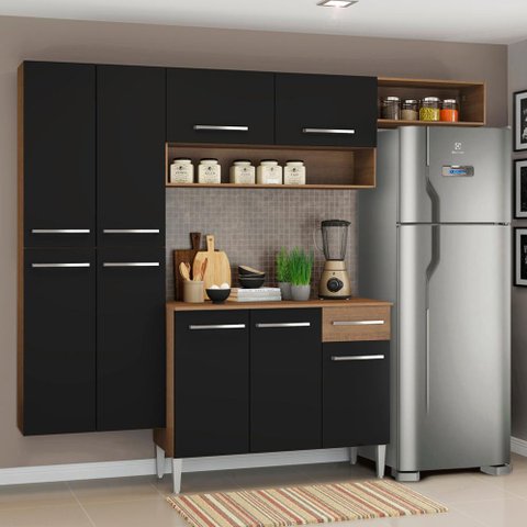Armário de Cozinha Completa 229cm Rustic/Preto Emilly Fit Madesa 03
