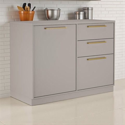 Balcão Cozinha 1 Porta 3 Gavetas 120cm com Tampo 100% MDF Rodapé em PVC Essence Itatiaia Cinza/Fendi