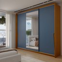 Ver imagem 3 de Guarda-Roupa Casal Mônaco 3 Portas 4 Gavetas com Espelho Freijó/Azul - Panorama Móveis