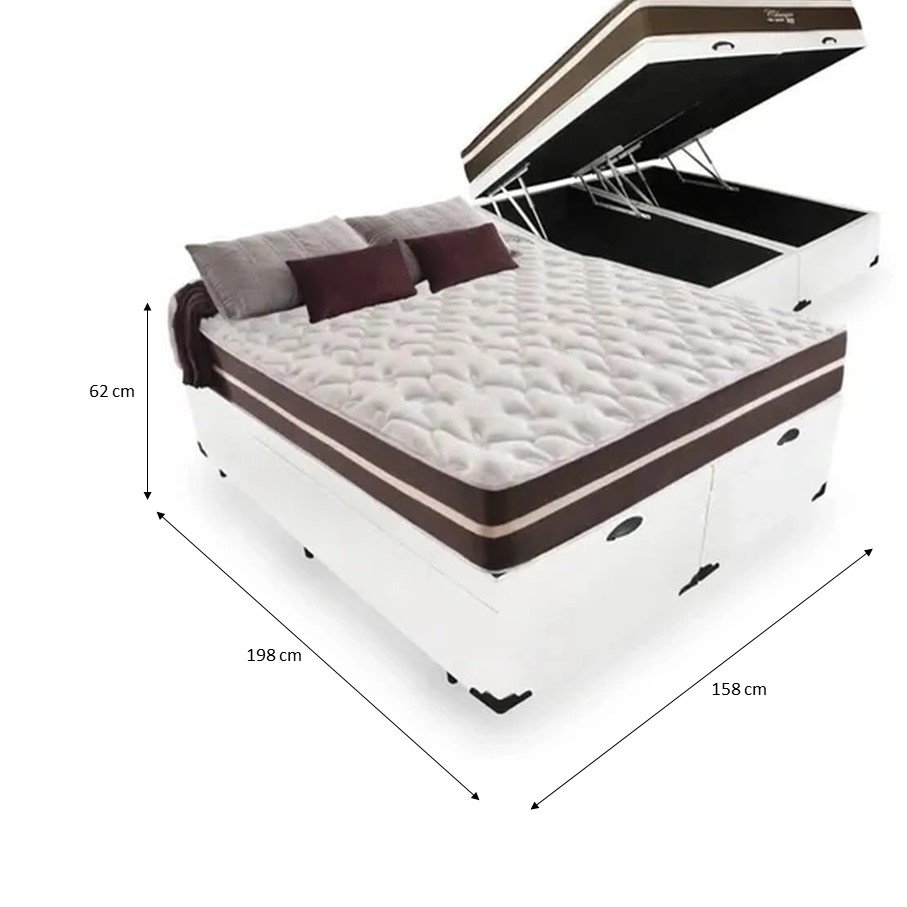 Cama Box Baú Queen 158 Tecido Sintético Branco com Colchão Little Angel - Bello Box - Mola Superlast - 2