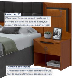 Cabeceira Casal / Queen 160cm 2 Mesas de Cabeceiras com Led Calitan - 5