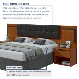 Cabeceira Casal / Queen 160cm 2 Mesas de Cabeceiras com Led Calitan - 3