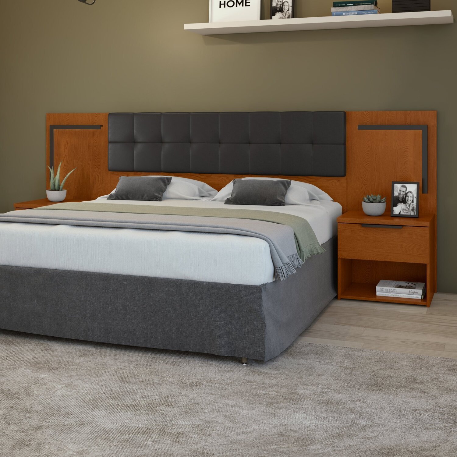 Cabeceira Casal Queen 160cm 2 Mesas de Cabeceiras Calitan