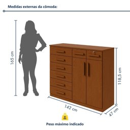 Cômoda 8 Gavetas 2 Portas Toronto 119x142x47 Cm - 9