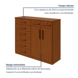 Cômoda 8 Gavetas 2 Portas Toronto 119x142x47 Cm - 5