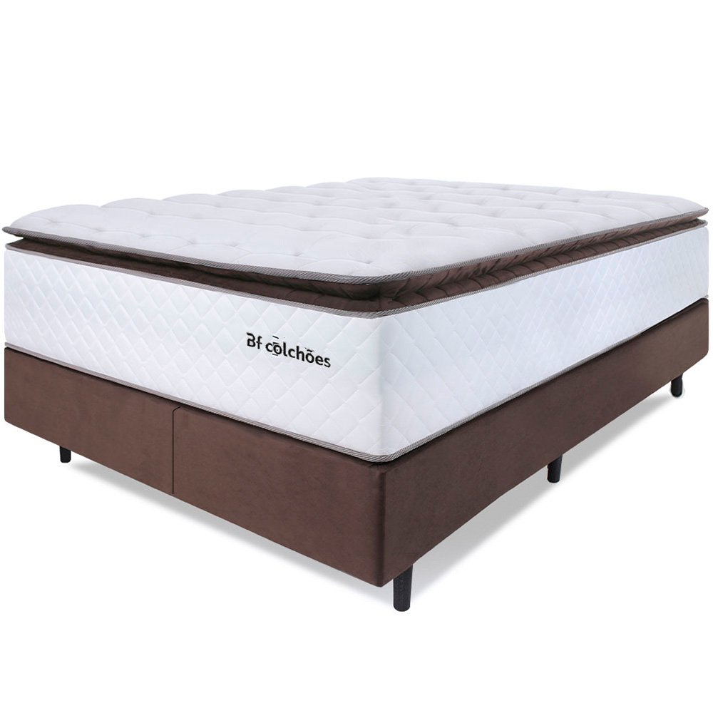 Cama Box Queen Colchão Molas Ensacadas com Pillow Top Extra Conforto 158x198x72cm Premium Sleep Bf C