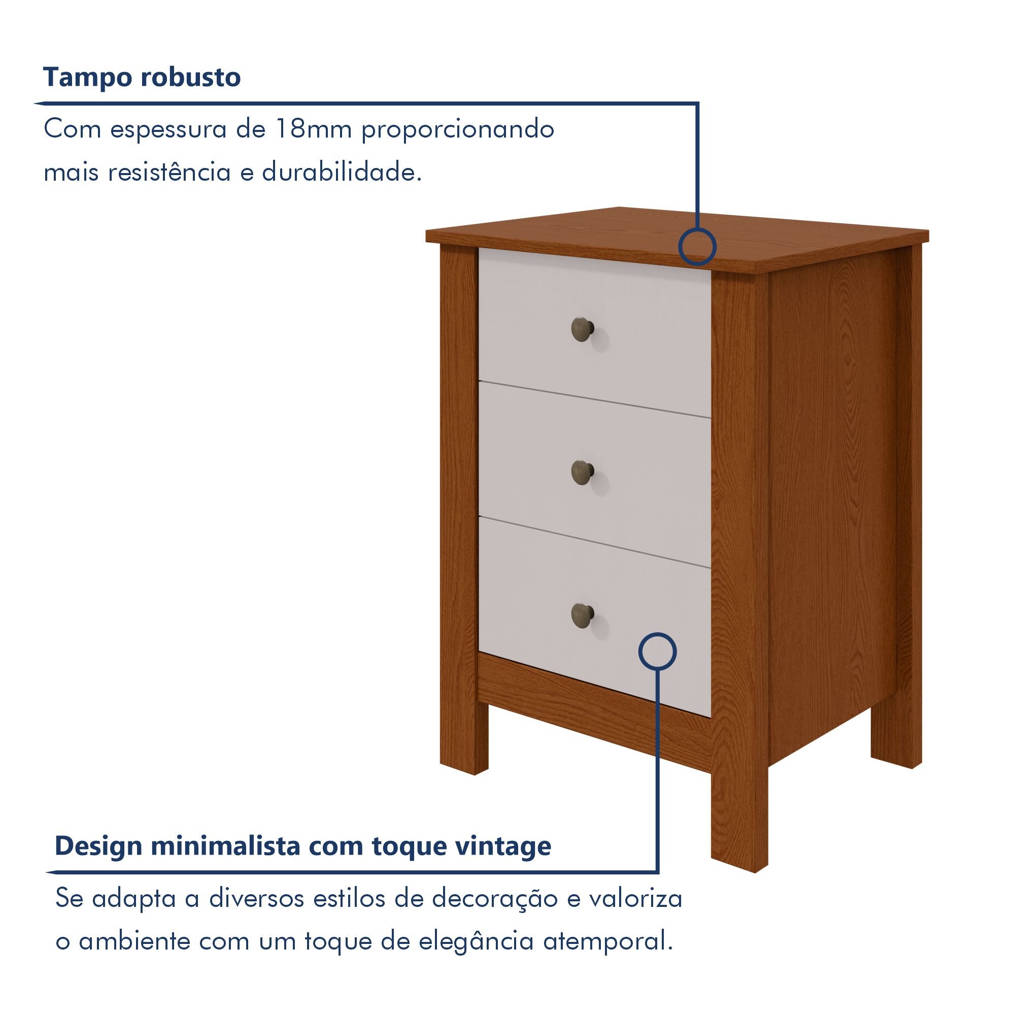 Mesa de Cabeceira 3 Gavetas Maggiore New - 4