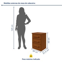 Mesa de Cabeceira 3 Gavetas Baião Plus - 6