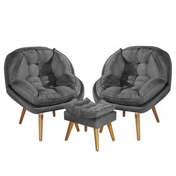 Conjunto Poltronas Sênior em Suede Premium com Puff e Pés de Madeira:grafite - 2