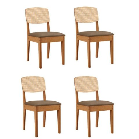 Conjunto com 4 Cadeiras para Sala de Jantar Copper Premium MDF Veludo Capuccino Naturalle