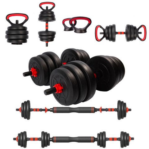 Halter Anilha Barra Kettlebell Kit Musculação 6 em 1 - 40kg Yangfit