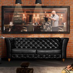 Sofá Para Barbearia Chesterfield 3 Lugares Preto Shop JM - 1