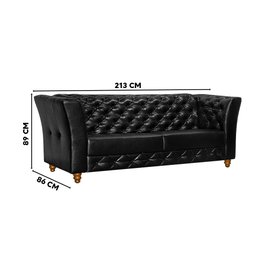 Sofá Para Barbearia Chesterfield 3 Lugares Preto Shop JM - 4